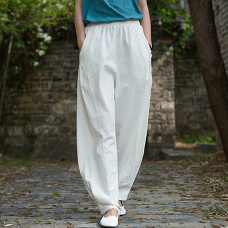 Vintage  Yoga Clothes Cotton  Linen Women High Waist Pants Baggy Loose  Large Oversized Size Women's Cargo Trousers Wide Leg