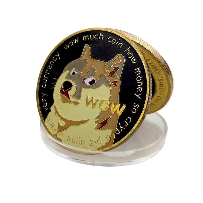 Hot Virtual Currency Shiba Inu Astronauts Dogecoin wow Gold Plated Commemorative Coin Gift Collection Stand Display Board