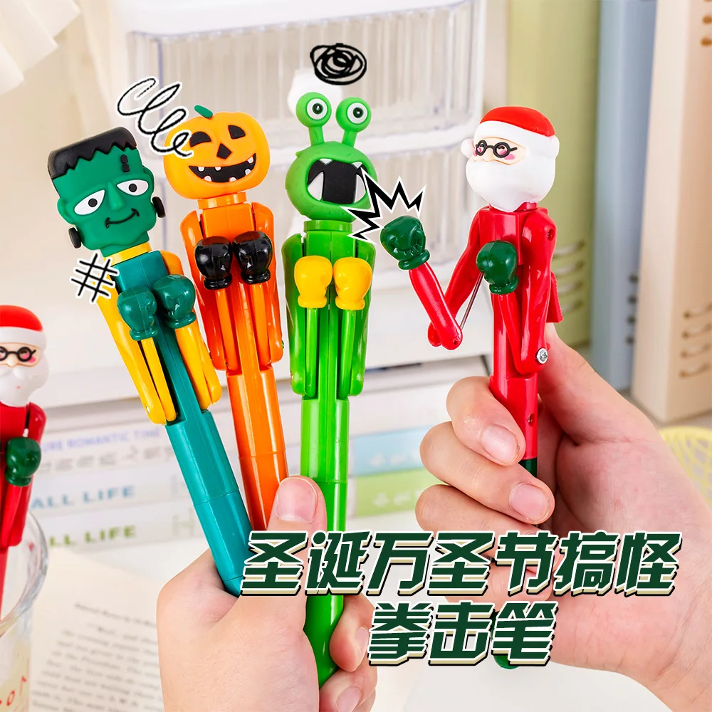 

Funny Boxing Ballpoint Pens Cute Cartoon Santa Claus Pumpkin Monster Designs Press Pens Child Halloween Christmas Stationery