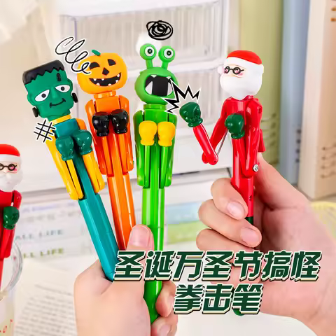 Funny Boxing Ballpoint Pens Cute Cartoon Santa Claus Pumpkin Monster Designs Press Pens Child Halloween Christmas Stationery