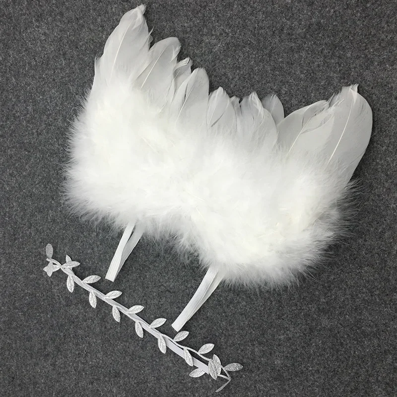 Angel Wings Feather  Baby Girl Flower Olive Headband Photo Shoot Hair Accessories for Newborn Photography Props 0-6 Months