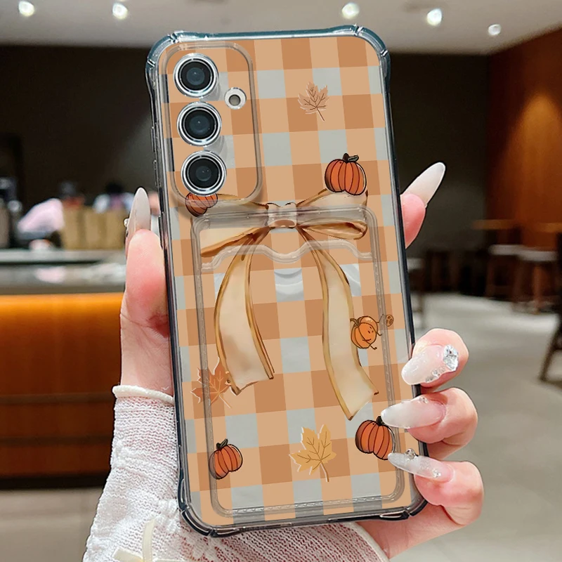 Card Bag Phone Case For Samsung Galaxy A18 A57 A37 A17 A27 A56 A55 A16 A36 S26 S24 S23 Ultra S25 FE Small Pumpkin Pattern Cover