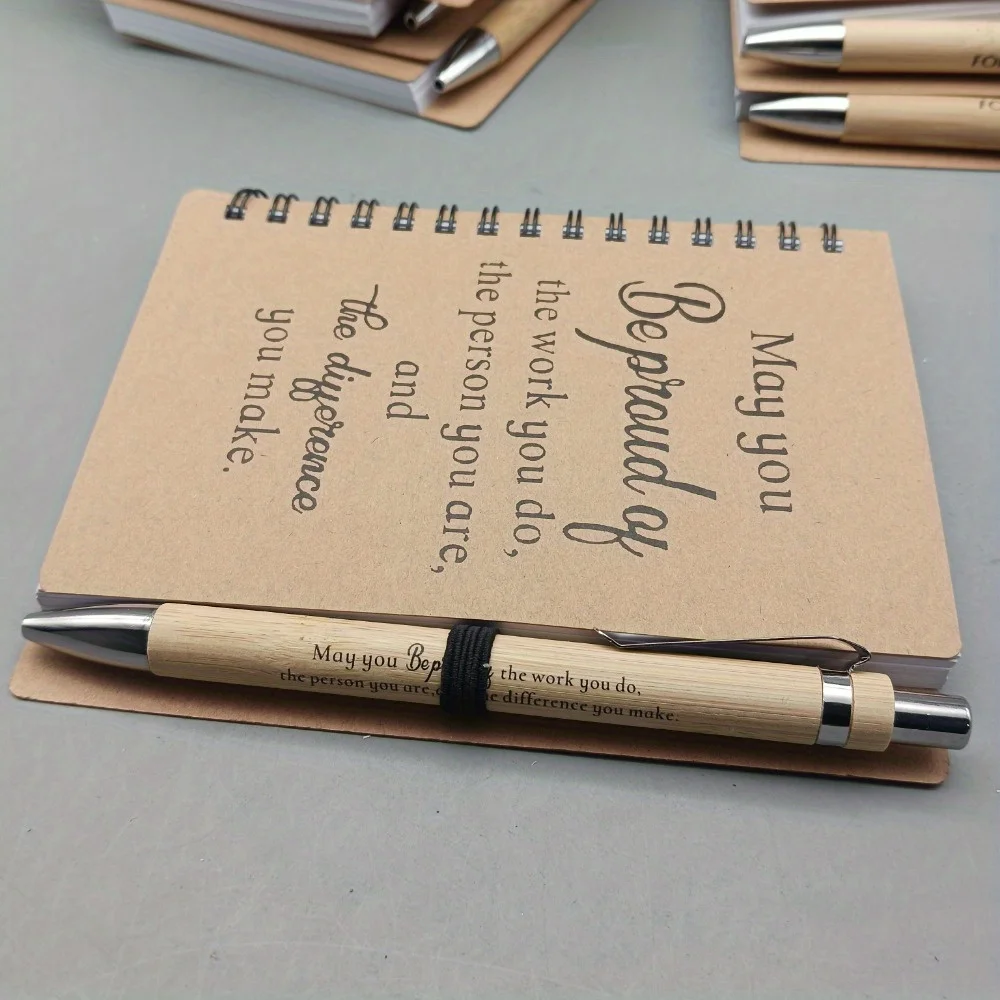 Bamboo Press Ballpoint Pen Set with Inspirational Quote Notebook Gift for Students Office Motivational Writing Tools