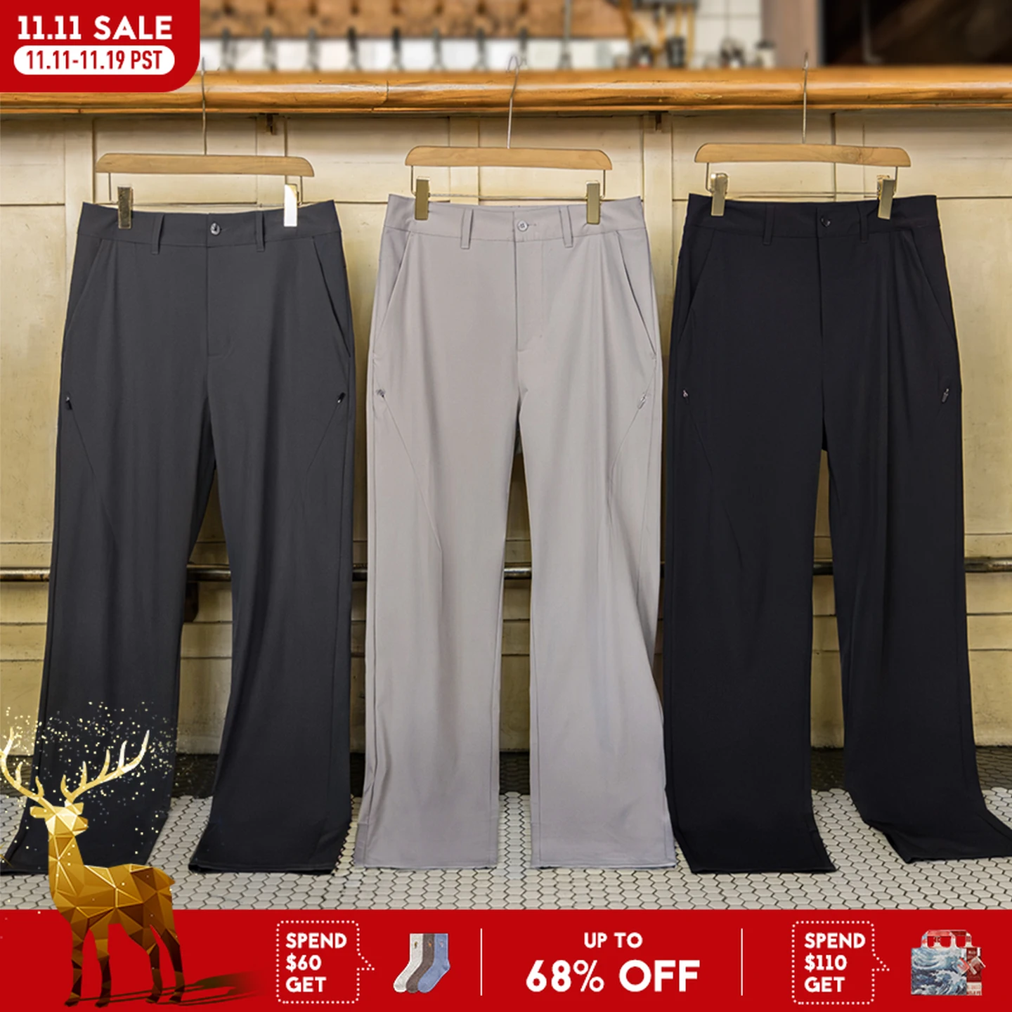 

Maden Casual Men's Solid Color CleanFit Dress Pants Straight Trousers with YKK Zipper Fly Timeless Office Pants for Business