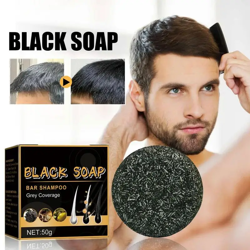 Natural Soap Hair Darkening Shampoo Bar Repair Gray White Hair Color Dye Hair Nourishing Shampoo Grey Gloss Black Soap For Mens