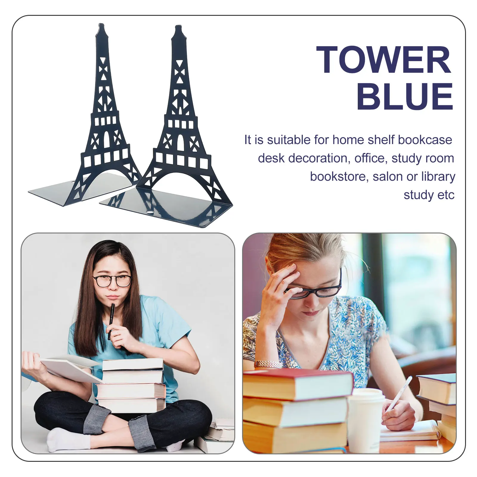 

2pcs Metal Bookends Tower Shape Sturdy Desktop Organizers for Books Magazines Records Holders Decorative Home Office Study