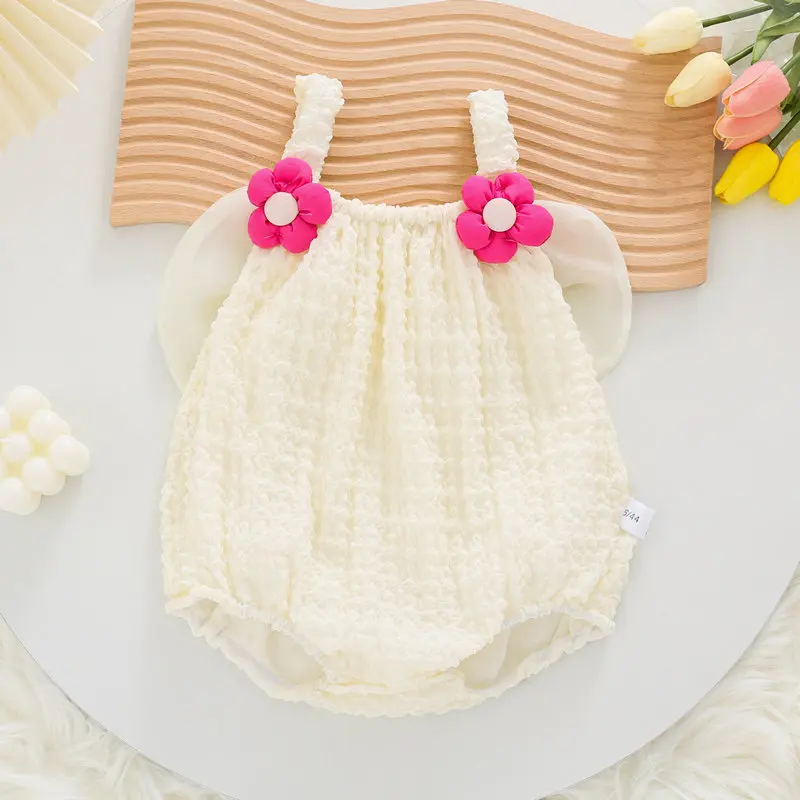 MILANCEL New Summer Baby Bodysuit Girls Sweet Flower Bow Decoration One Piece Infant Clothes