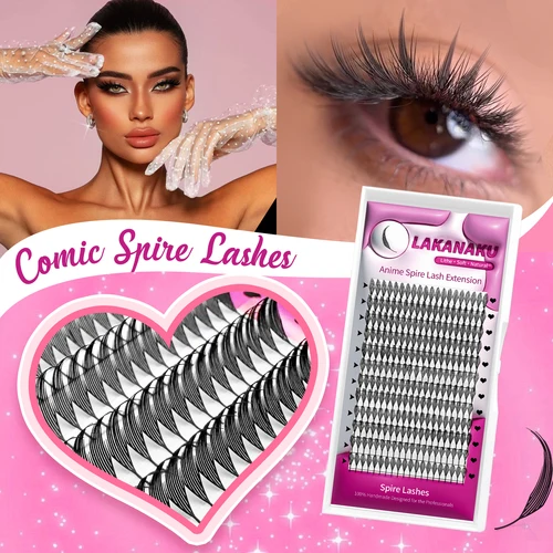Imagen 1 del producto LAKANAKU Spire Lashes Extensiones de pestañas individuales de plumas B/C/CC/D Cachemira Volumen Pestañas con picos prefabricados