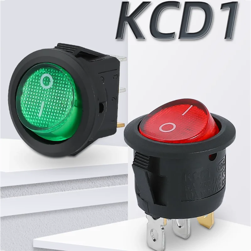 10 PCS KCD1 KCD1-105 Circular waterproof Rocker Switch lamp 2-pin 3-pin Hole 20mm 15mm small power LED Car Push Button Switch