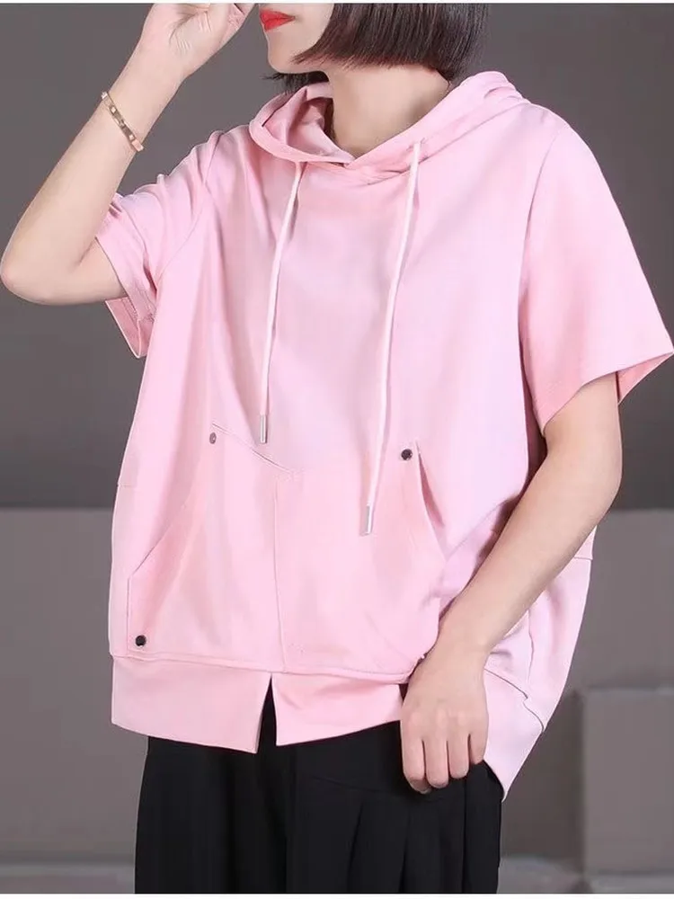 Grande taille décontracté femmes T-irt ort Sve sweat à capuche été ample minceur polyvalent haut à la mode coréen Sle trajet Faion