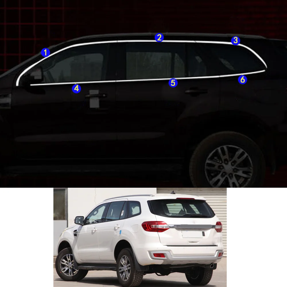 For Ford Everest 2015 2016 2017 2018 2019 2020 2021 Car Sticker Garnish Pillar Window Middle Strip Trim Frame Hoods