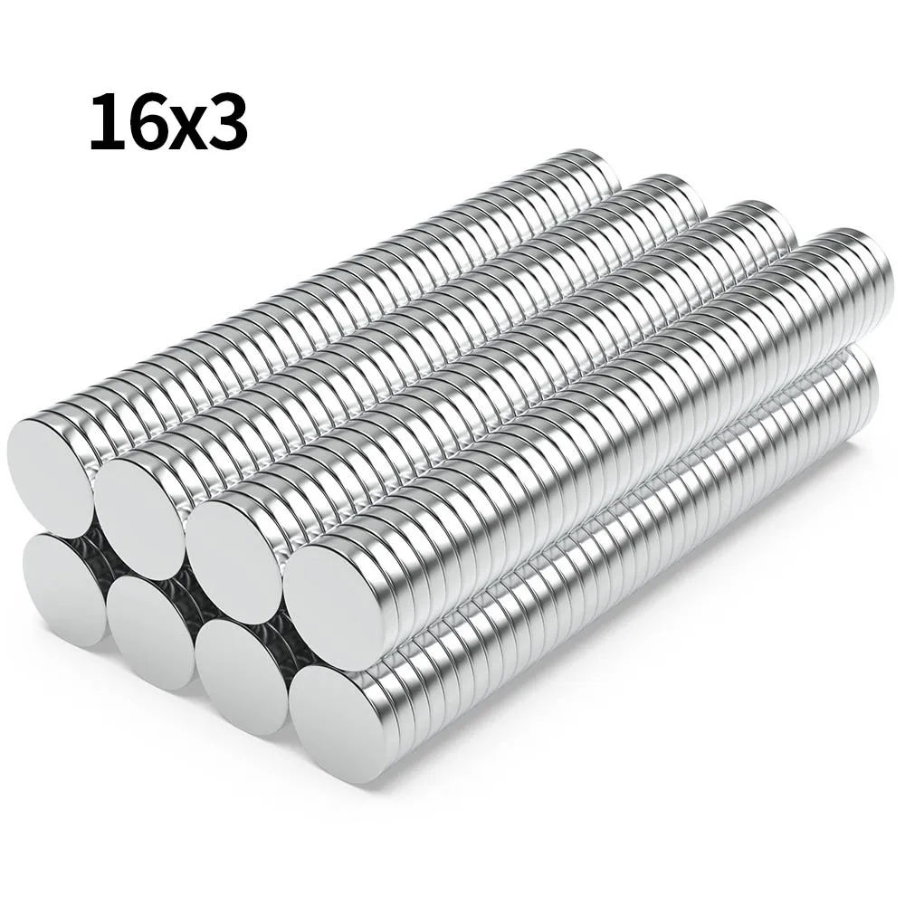 Imán de neodimio súper fuerte N35 de 16x3mm, imanes magnéticos permanentes potentes redondos NdfeB, imanes para refrigerador 16*3