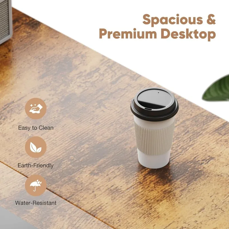 DUMOS Computer Desk with Drawers 48 Inch Office Bedroom Kids Writing Work Study 2-Tier Storage Drawers & Shelf Simple Modern