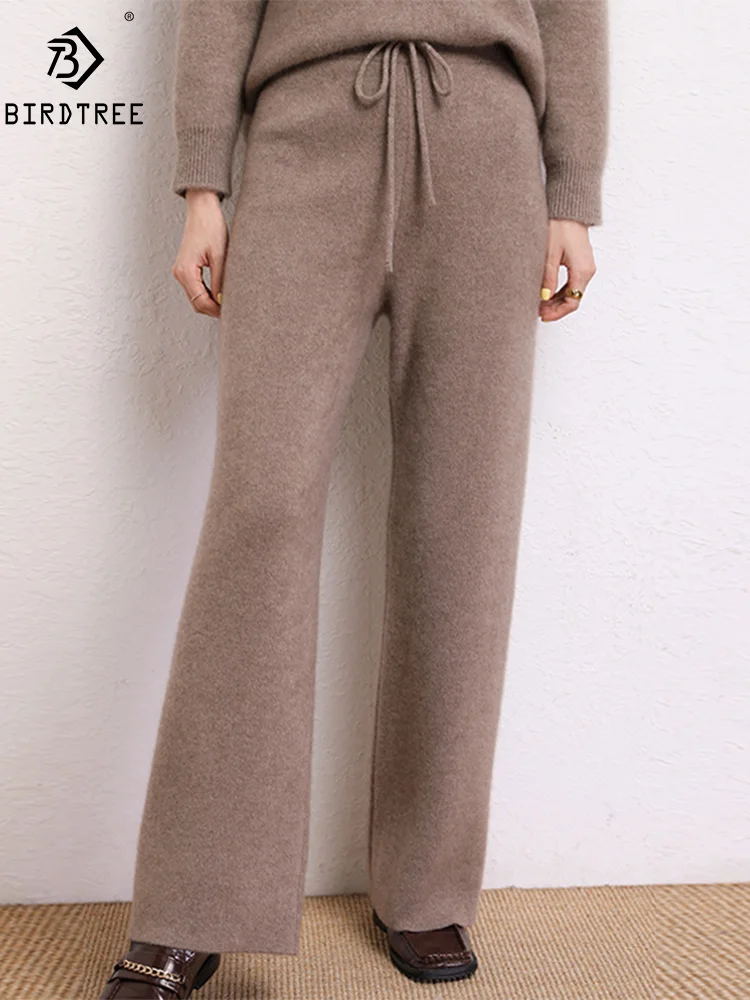 

Birdtree, Wool Cashmere Elegant Thick Pants, Women High Waist Drawstring, Casual Warm Woolen Trouser, Autumn Winter New B48762QM