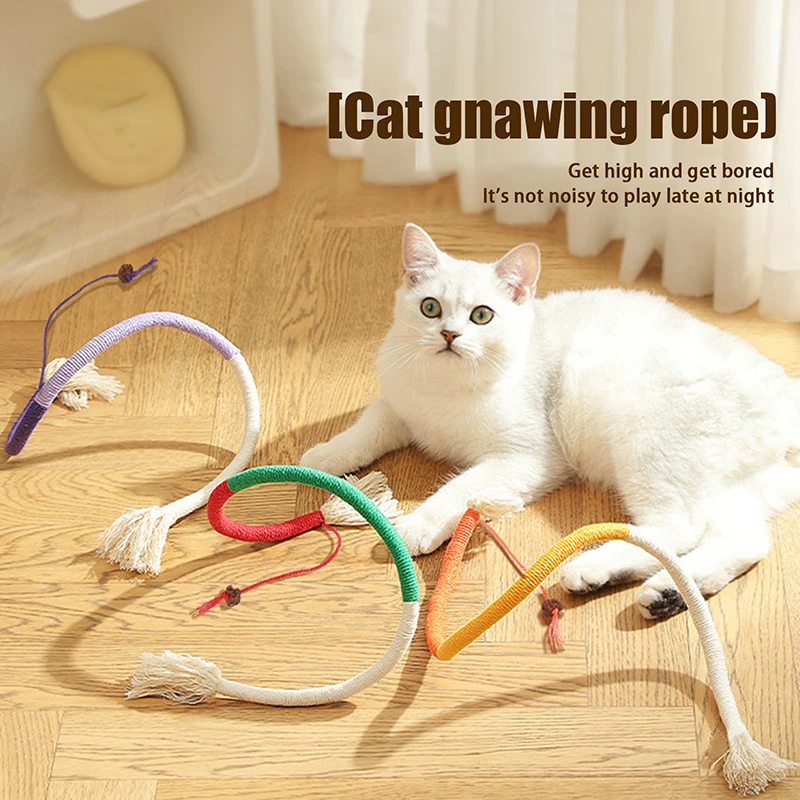 1pc Cat Chew Toys Hand Knitting Molar Bite-resistant Cotton Rope Toy Cat Teaser Toy Clean Mouth Kitten Play Toy Pet Supplies