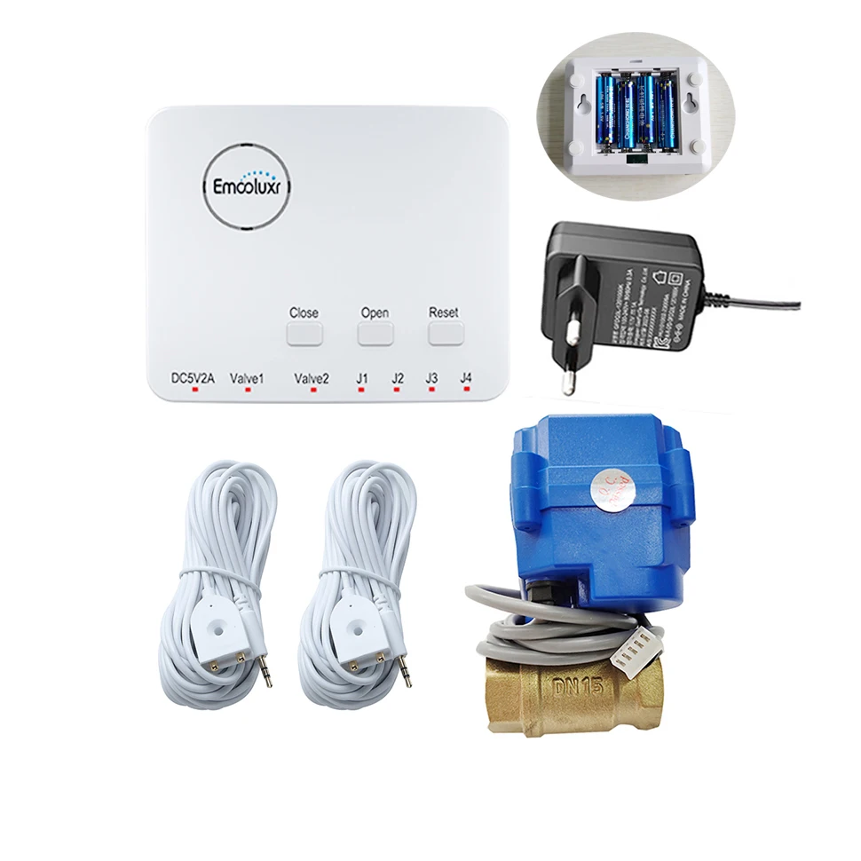 

Batteries AC Powered Central Water Leak Alarm System Home Alarm with DN15 DN20 DN25 Valve + 6M Water Sensor for Flood Overflow