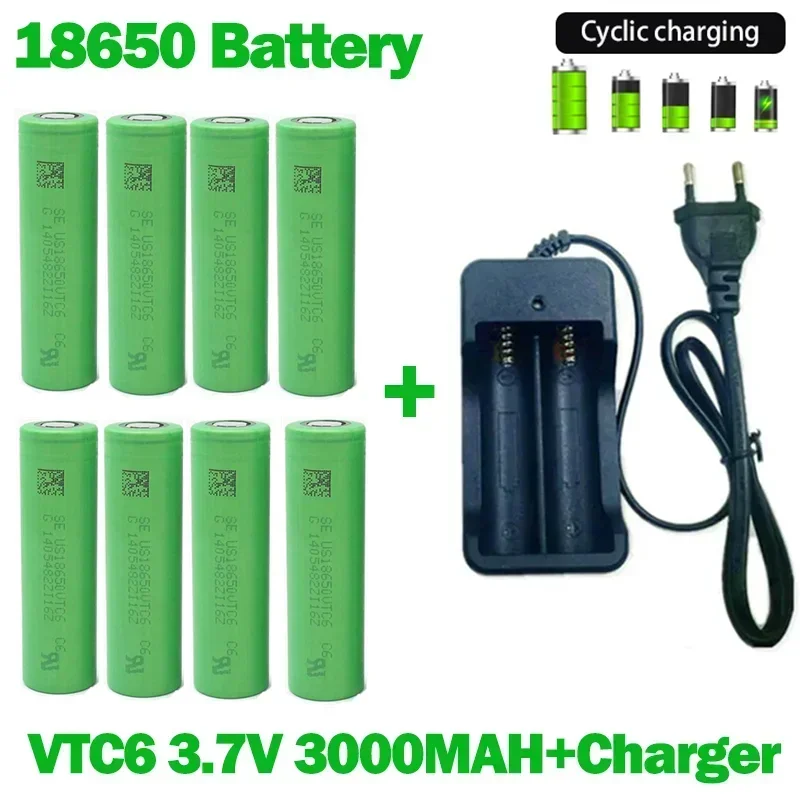 

18650 Battery 2024NewBestselling VTC6 Li-ion 3.7V 3000MAH+Charger RechargeableBattery Suitable Screwdriver Battery