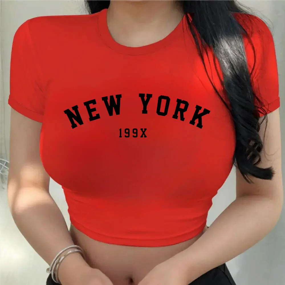 New York Print Crop T-shirts 2023 Fashion Casual Women Crop Top Summer Retro Sexy E-girl Baby Tee Streetwear Y2k Clothes