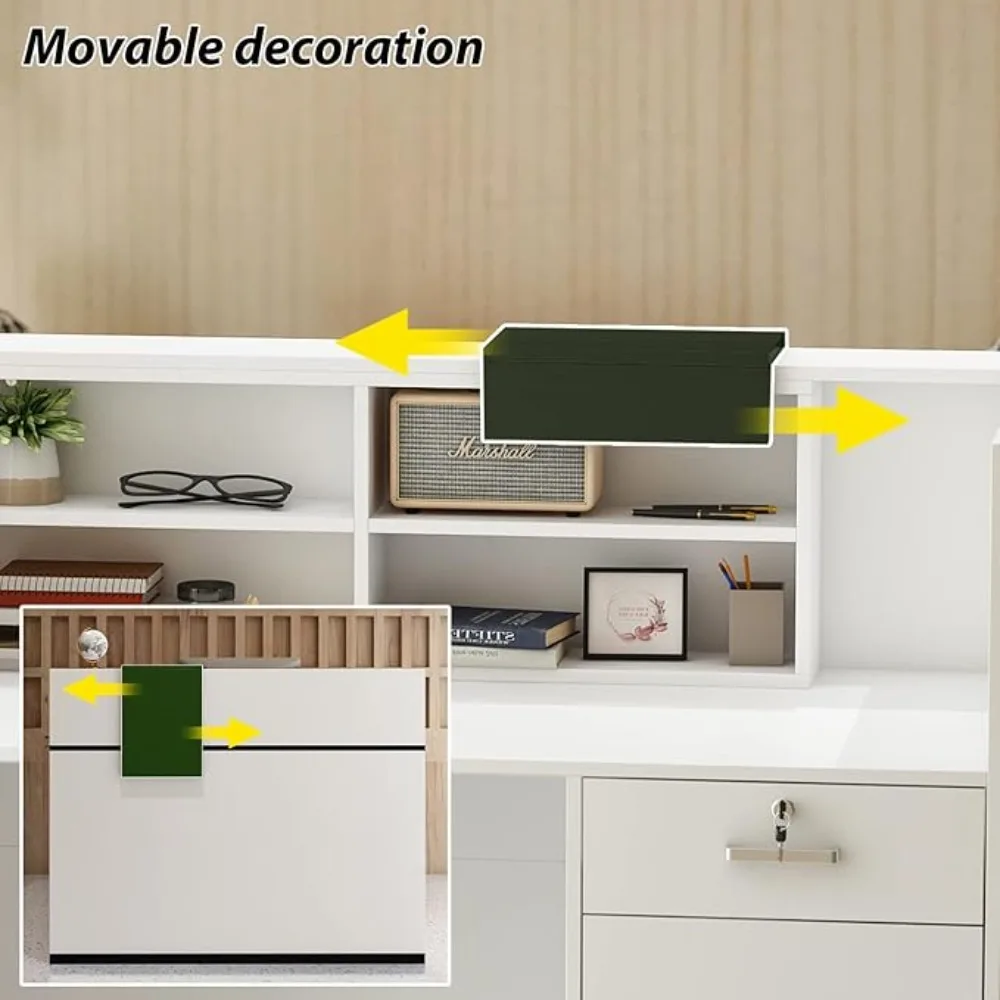 Front Counter Desk with Lockable Drawers, for Salon Reception Room Checkout Office, White Round Table & Dark Grey Counter