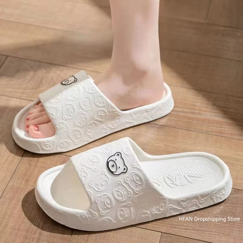 Fashion Summer Men's Little Bear Print Slippers Soft Non-slip Indoor Bathroom Couple Casual Sandals