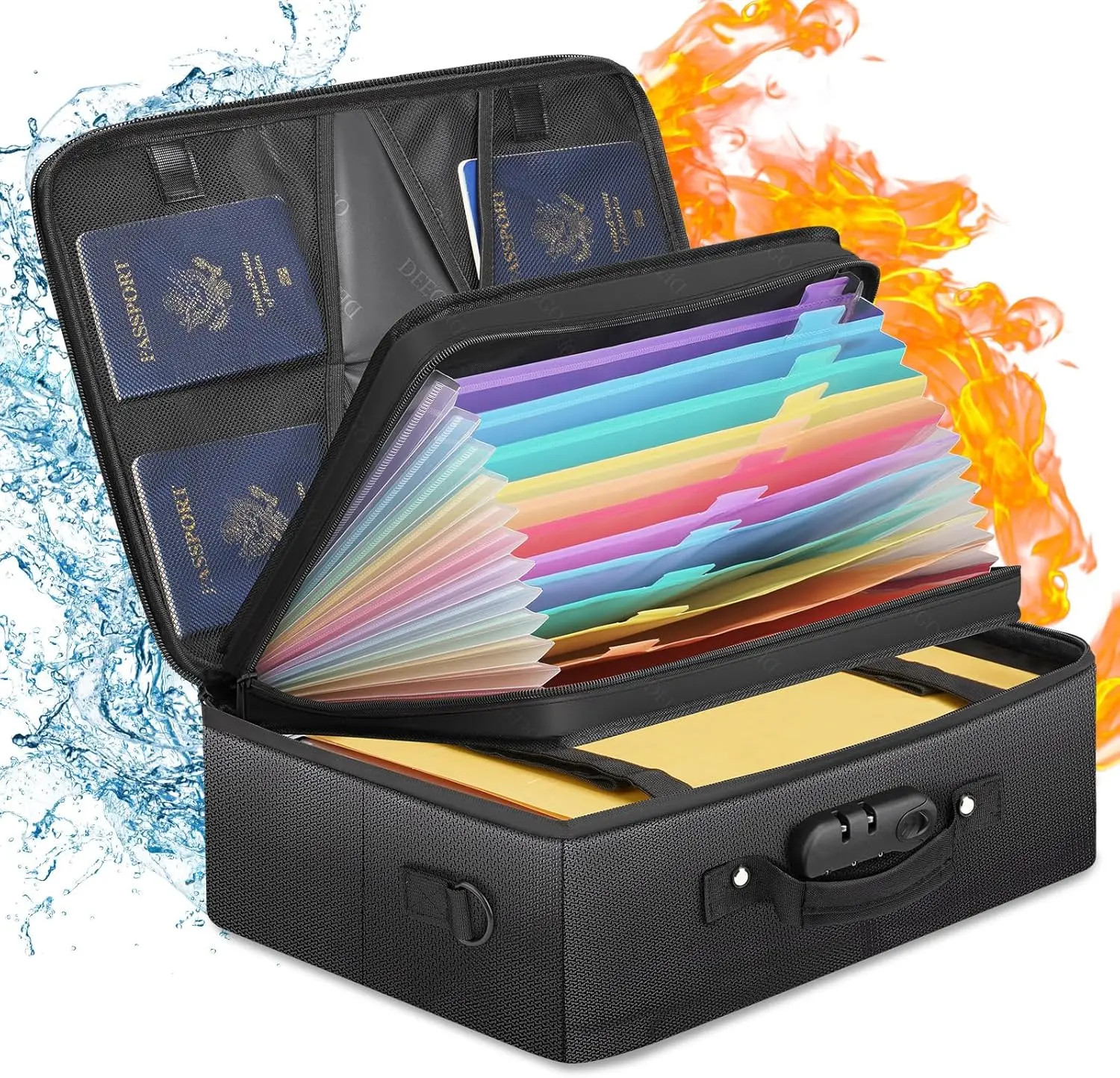 

Fireproof Waterproof Document Organizer with Lock, Portable Safe Bag for Important Files, Certificates, Passports