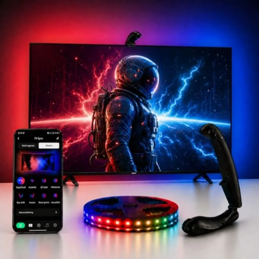 TV LED Backlight with Sensor, LED Sync Lights for TV 55-65 Inch, Smart Camera Sync to Screen, Ambient RGB Strip Lights for Gami