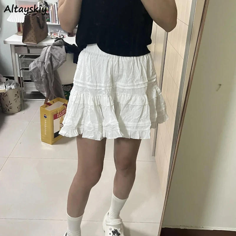 

Women Mini Skirts Pleated Ruffles Elegant Soft All-match Aesthetic Temperament High Waist Faldas Female Fashion Youthful New