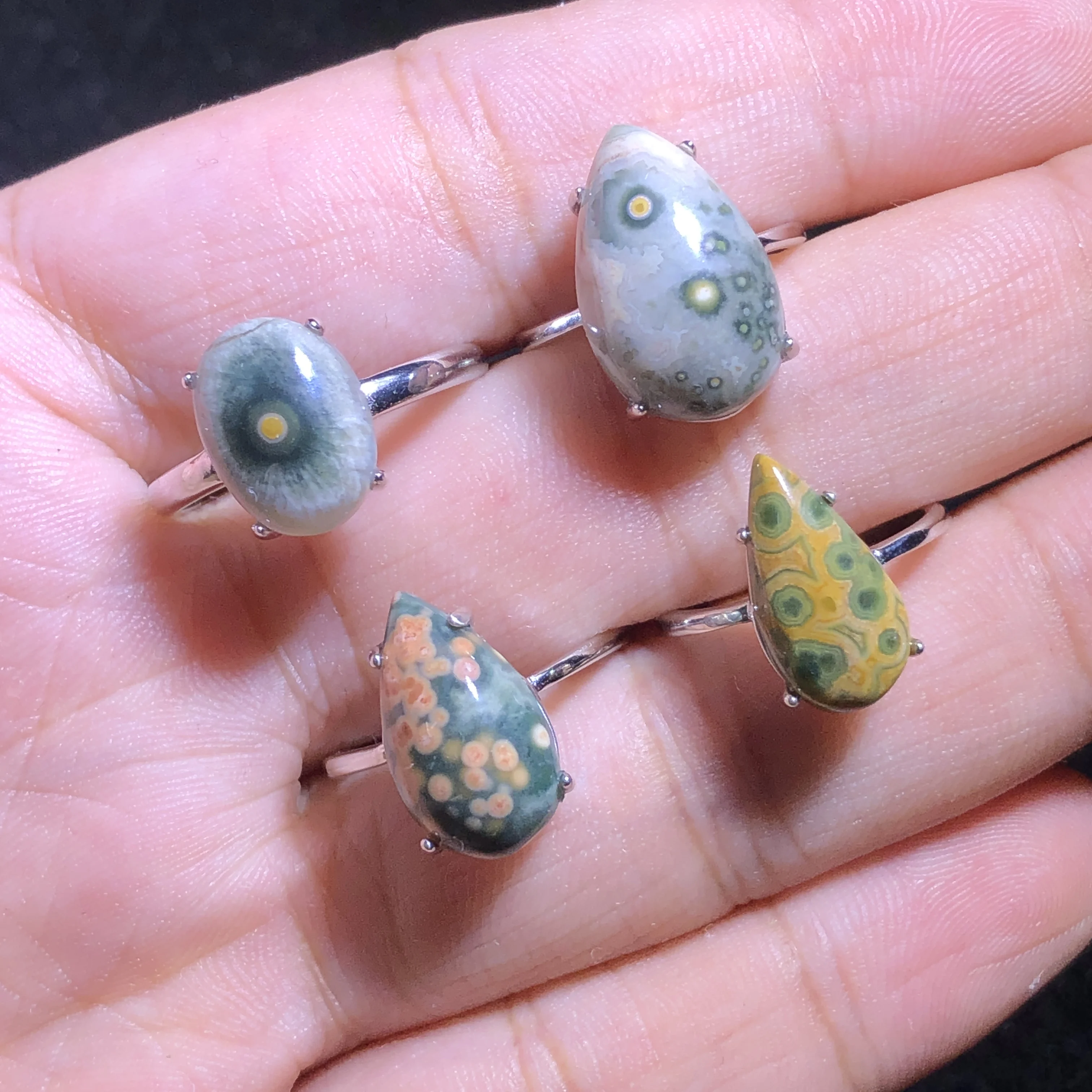 

1 Pc Fengbaowu Natural Ocean Jasper Oval Cabochon Ring 925 Sterling Silver Fashion Jewelry Gift For Women