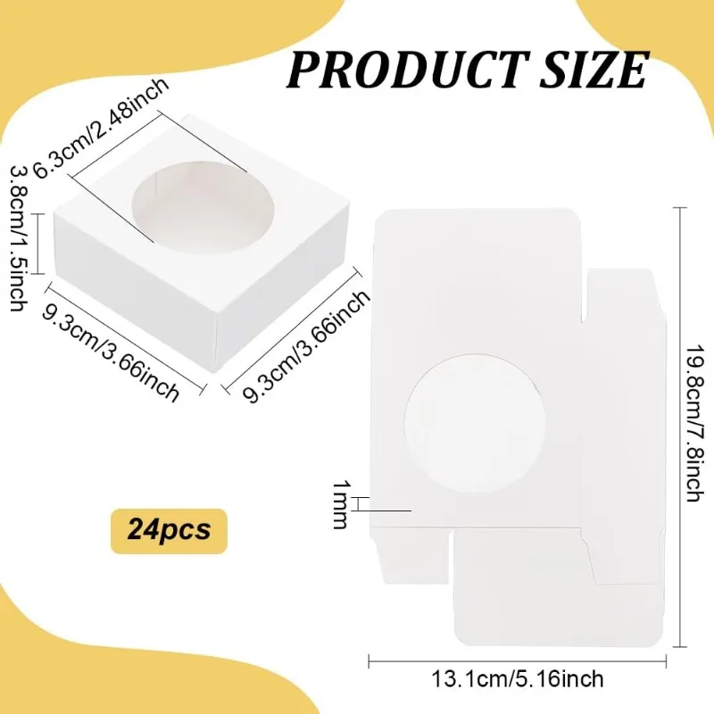 صناديق ورقية مربعة بنافذة مستديرة ، صناديق مخبز بيضاء من ورق الكرافت ، صناديق تعبئة هدايا لكعكة الحلوى ، من من 24 عبوة #2