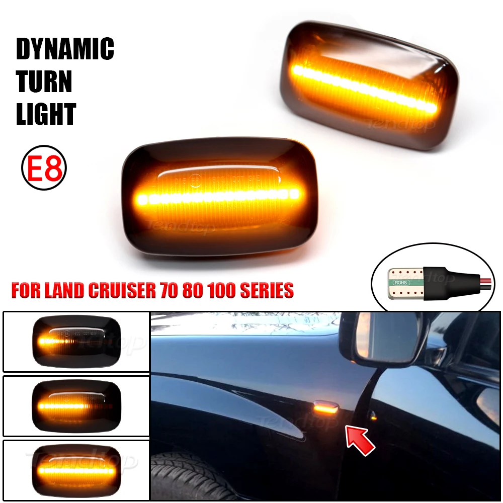 2pcs LED Car Dynamic Turn Signal Light Side Marker Lamp Blinker Amber For Toyota Land Cruiser Landcruiser 70 80 100 Series