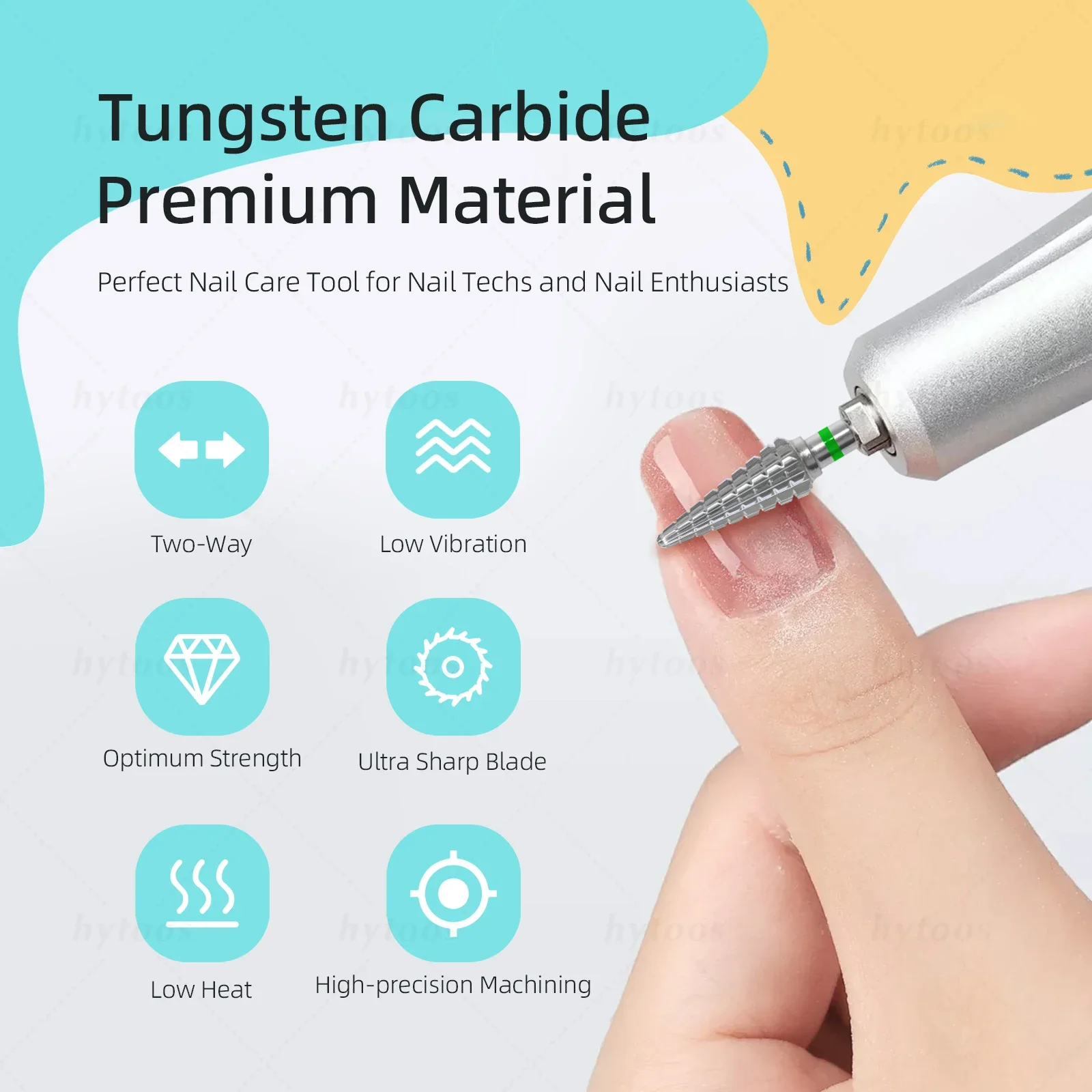 HYTOOS Twee-weg Kegel Nail Boren 15mm Taper Carbide Nail Bit Manicure Zachte Gel Verwijderen Nagels rand Cuticle Clean Tool