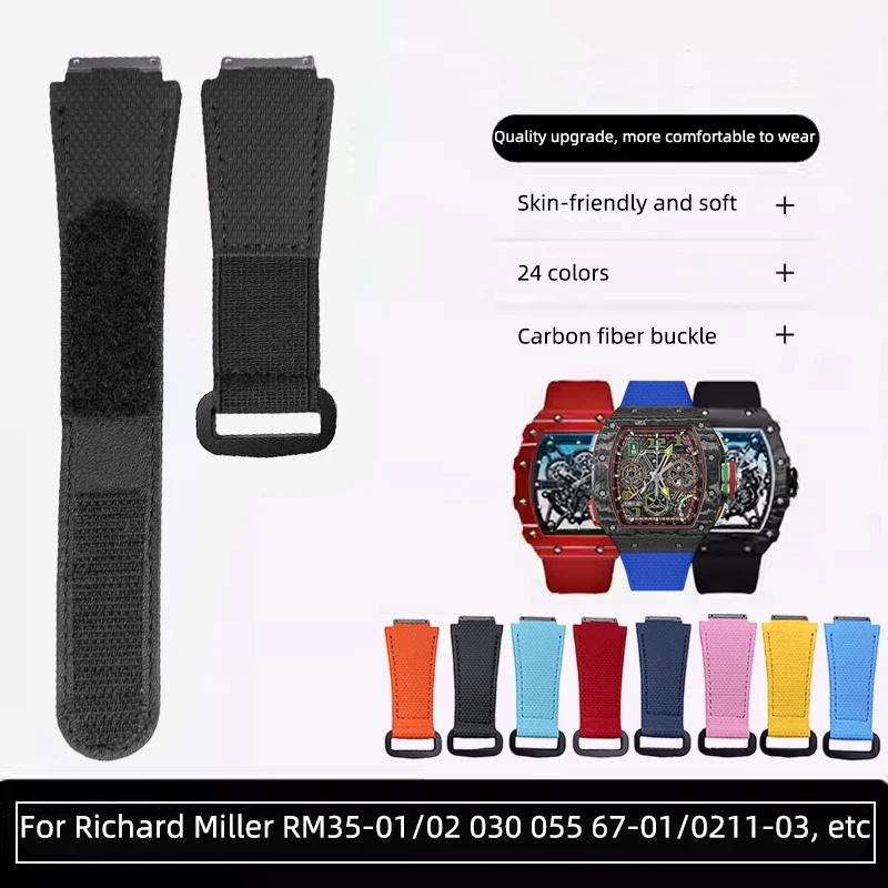 ‌Custom FKM Fluor Rubber Hook Loop Strap for Richard Mille RM67-01/02 RM055 011 030 RM35-01/0203 11-03 RM52 Carbon Fiber buckle