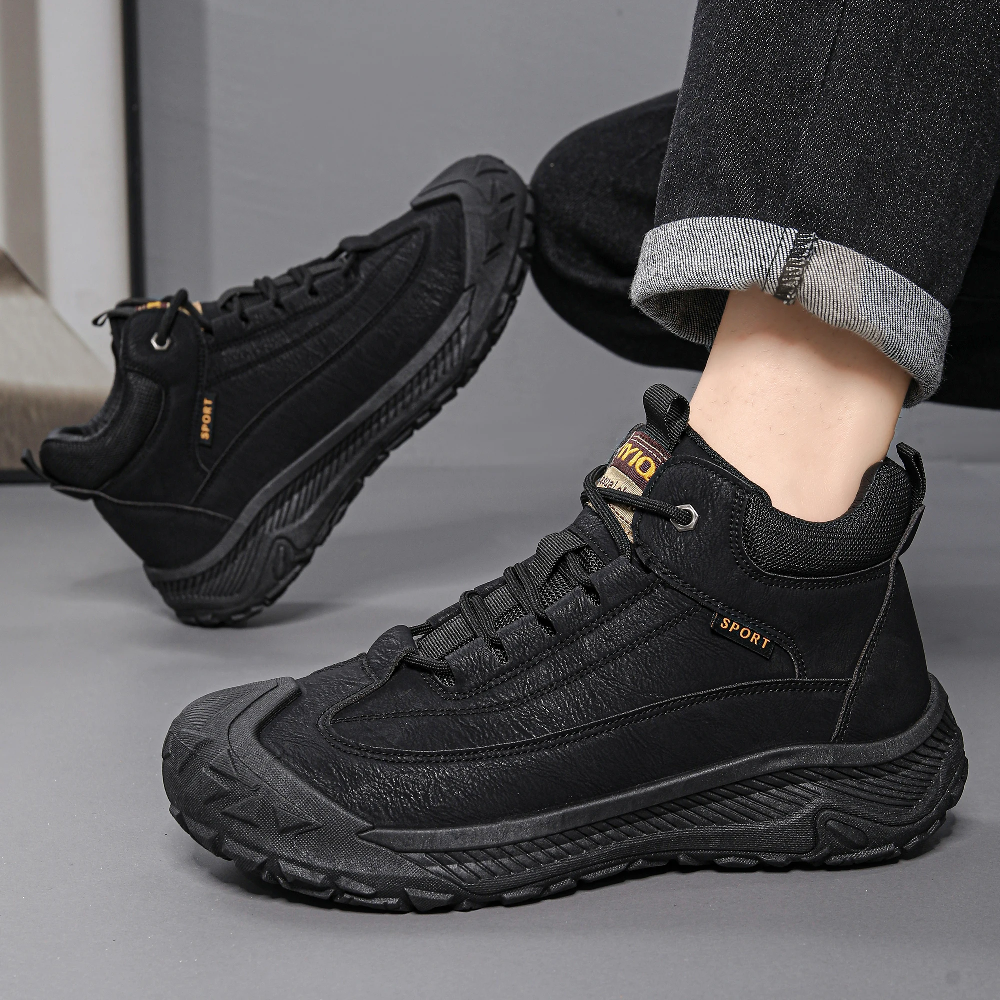 Botas de caña alta para hombre, botas de senderismo transpirables de estilo retro, calzado deportivo para exteriores de estilo británico