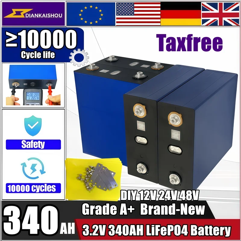 

New A-grade electric vehicle ship solar system 340Ah LiFePO4 3.2V cells suitable for DIY 12V 24V 48V battery pack no tax