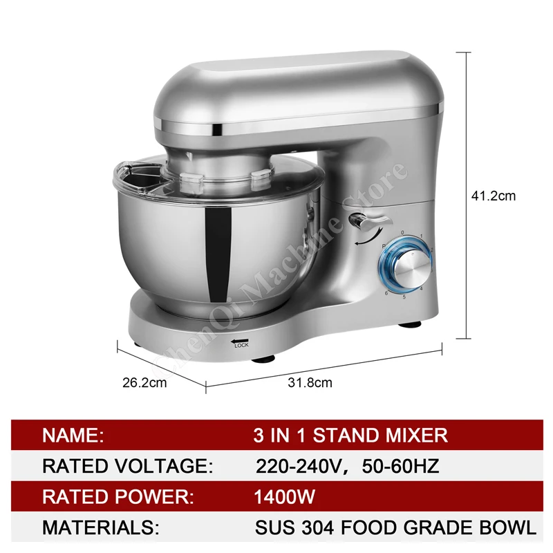 Deegmixers 1400W Stand Mixer Professionele keuken Voedselblender Crème Garde Taartkom Metal Gear Chef Machine