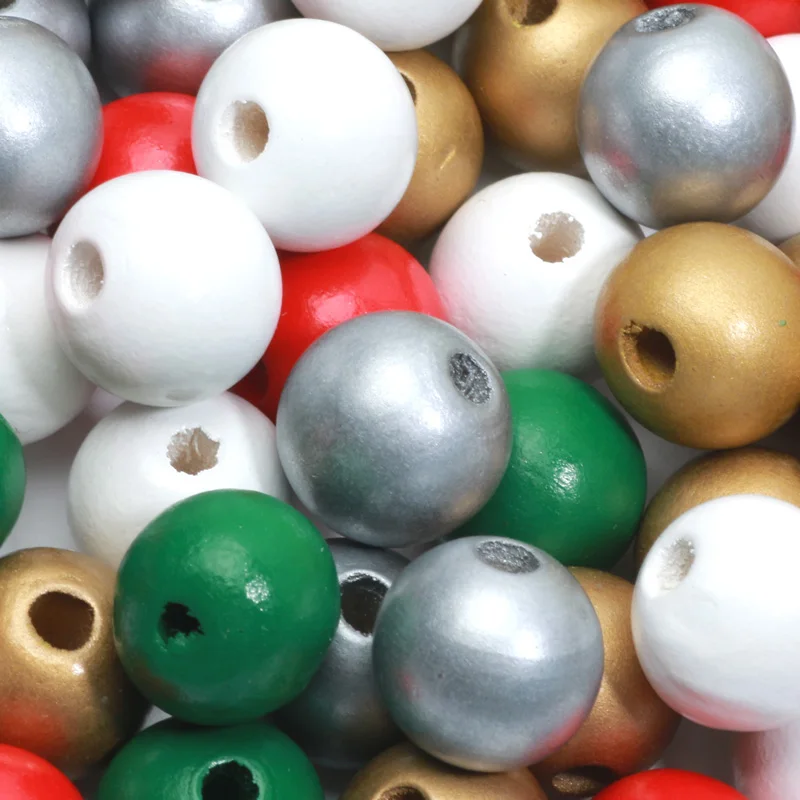 Christmas Colorful Wooden Spacer Beads Round Balls To Make Bracelets 15mm Wood Beads For Jewelry Making DIY Handmade Accessories