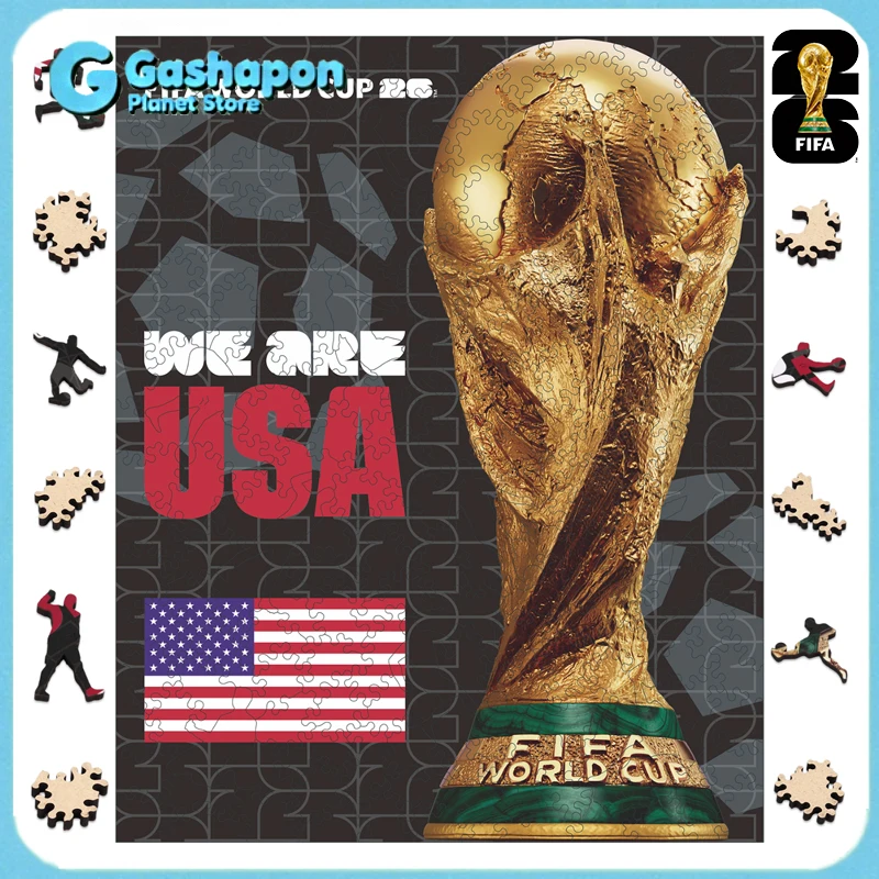 

Деревянный 3D-пазл-постер на тему Кубка мира FIFA 2026 в США: Канада, Мексика. Коллекционный подарок для футбольных фанатов, игрушка для всей семьи.