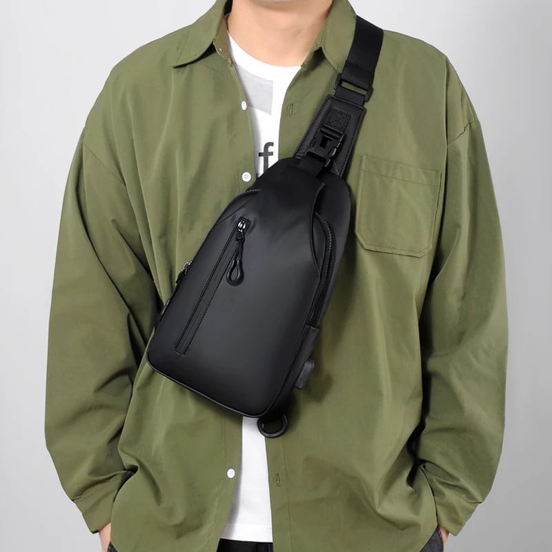 Multifunctional chest bag, men's cross bag with USB charging port and adjustable shoulder strap, suitable for daily commuting S1a17b9a10d42421794c824bf6a01bf15w