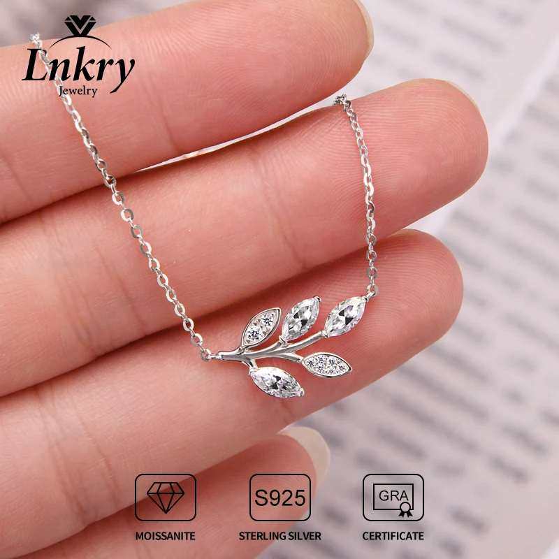 

Сертифицированное Lnkry ожерелье из муассанита огранки маркизы, настоящая серебряная цепочка 925, женское изысканное ожерелье с подвеской в виде листа, ювелирное изделие, подарок