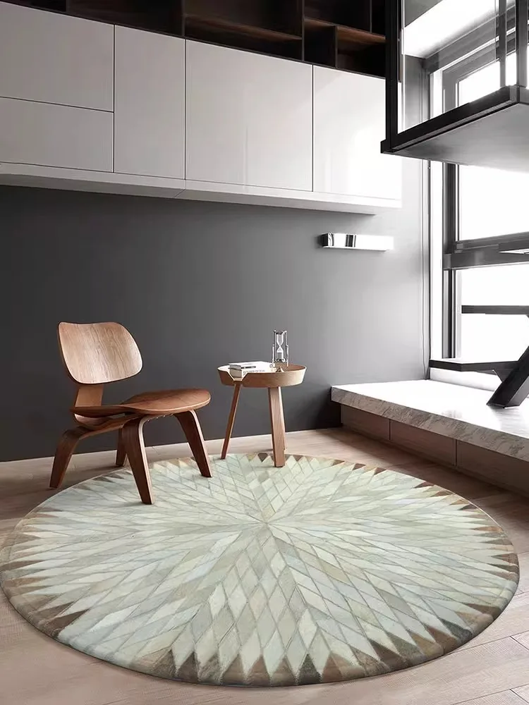 Round Genuine Cowhide Carpet Luxury Modern Rug Bedroom Large Living Room Carpet Customize Villa Rug