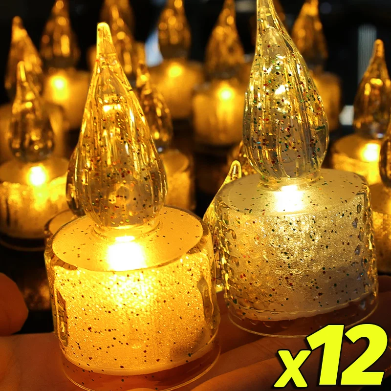 

1/12PCS LED Candle Lights Flameless Battery Electronic Acrylic Lamp Crystal Wishing Tealight Warm Wedding Birthday Party Decor