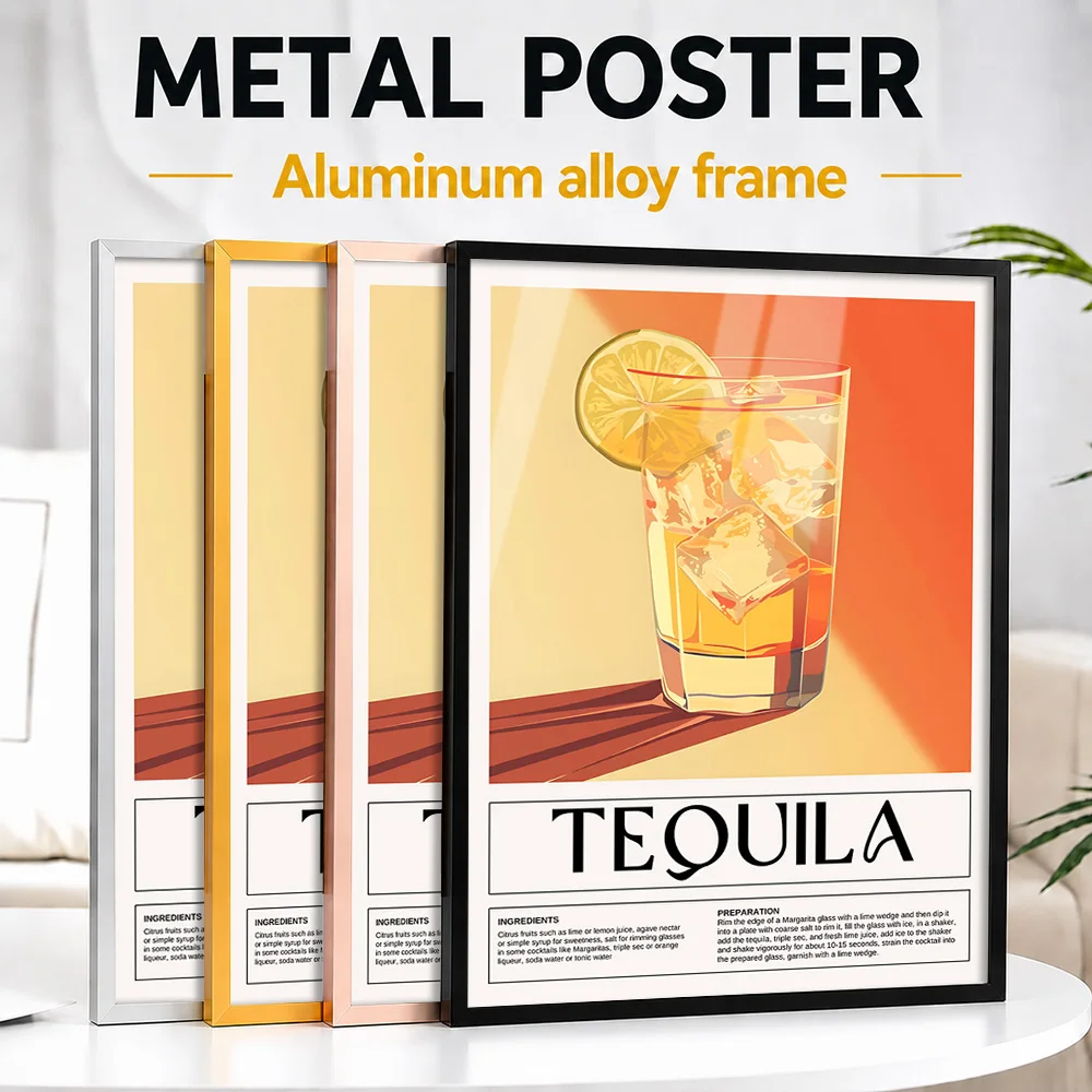Tequila Cocktail Recipe Illustration Framed Metal Print Customized Bar Menu Wall Art Perfect Within Kitchen As Mixology Fans