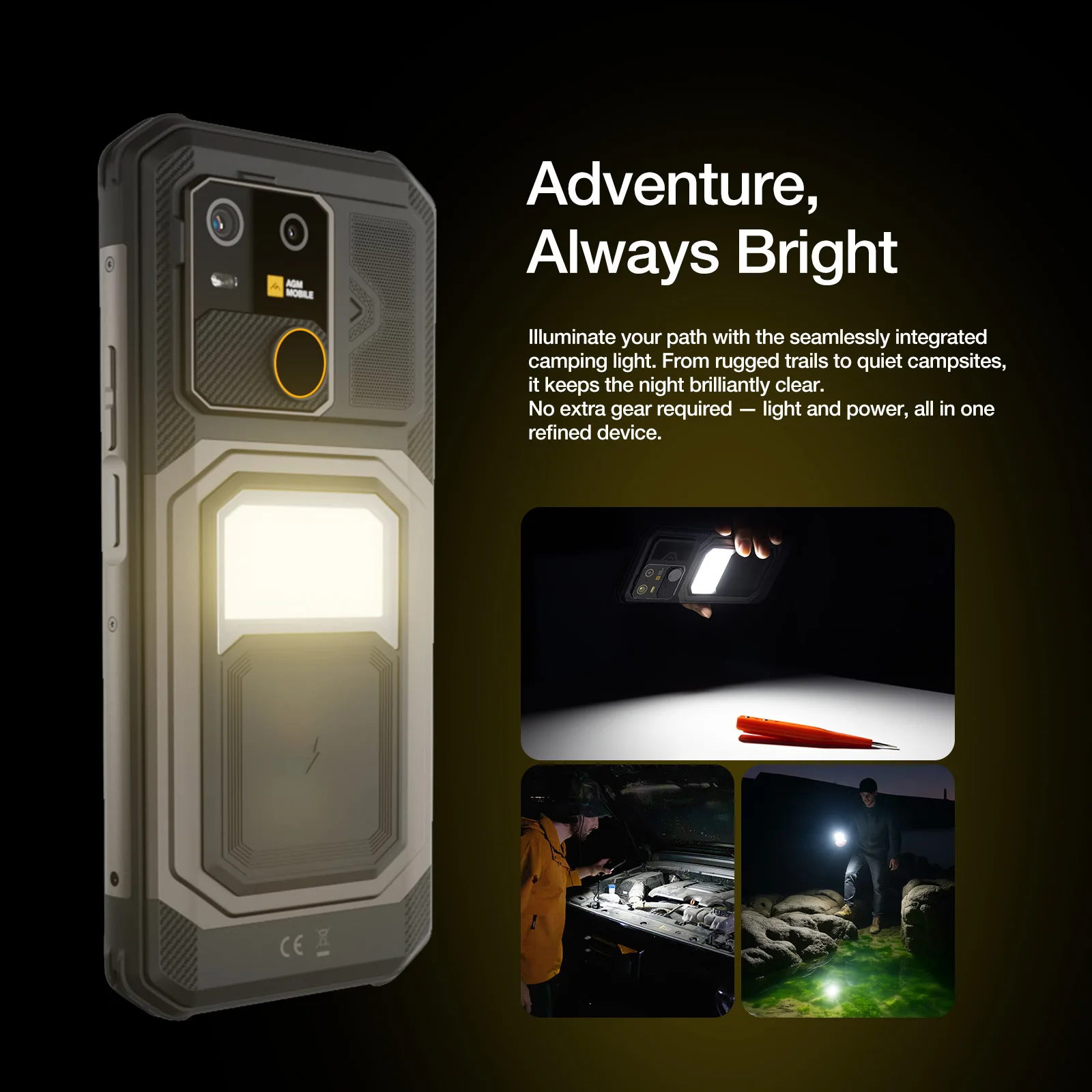 AGM G3 5G Rugged Phone 12GB+512GB Mobile Phone 10000mAh 6.72 Inch 120Hz Dimensity 7300 Smartphone Android15 Camping light