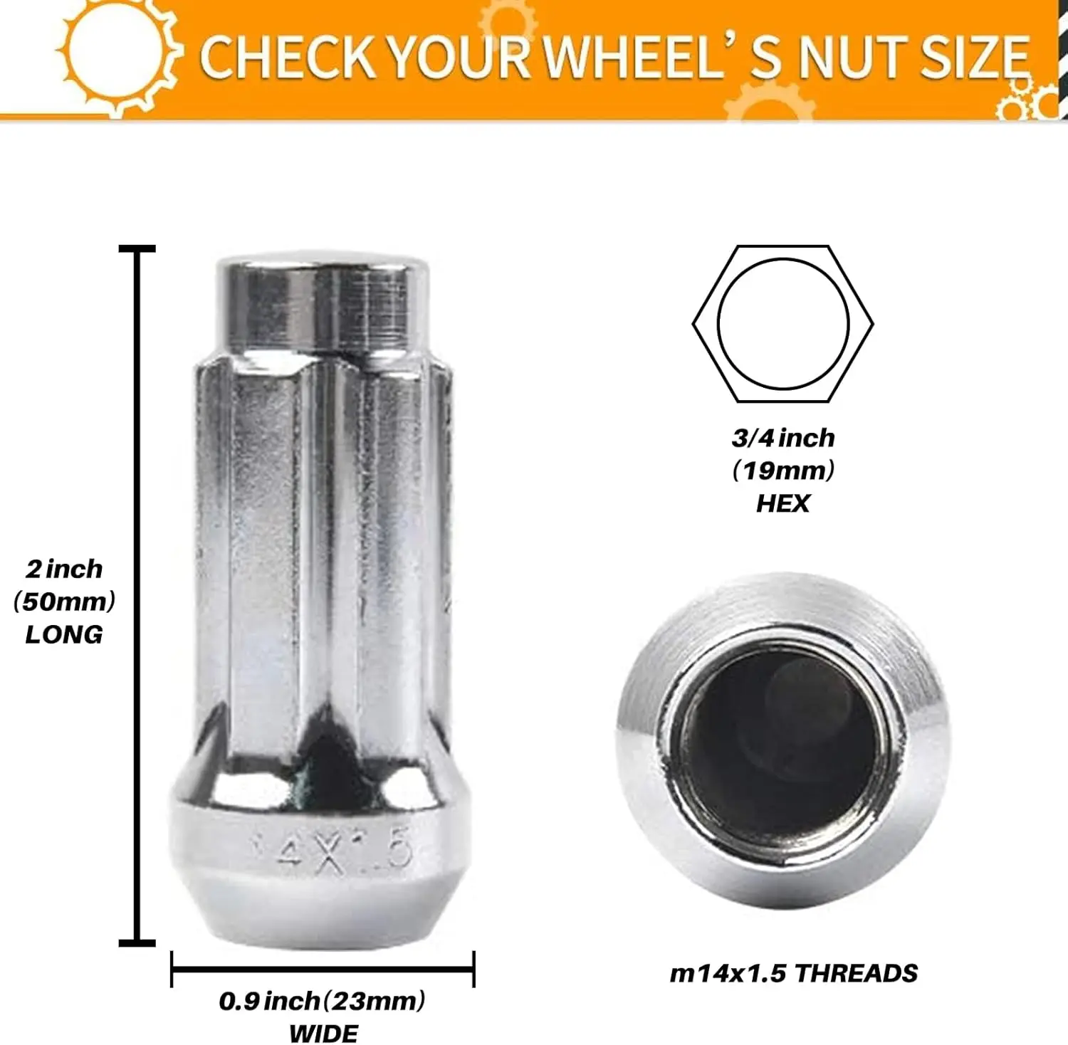 24PcsM14x1.5 Splined Large Acorn Seat Lug Nuts - 2007-2013 Chevrolet Avalanche,2000-2014 Suburban 1500,2015-2020 Ford Expedition