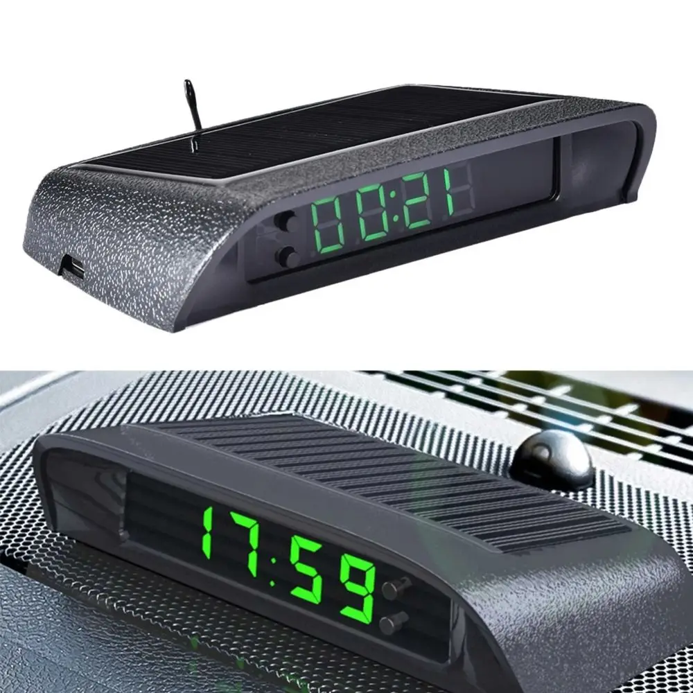 Solar Powered Car Digital Watch Luminous Night Light Car Clock 24 Hours Display Multi-functional Solar Electronic Watch