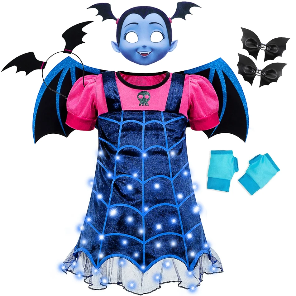 Girls Halloween Vampire Cosplay Costume Kids Vampire Disguise Dress Children Evil Role Playing Outfits 2-12 Yrs Party Gown