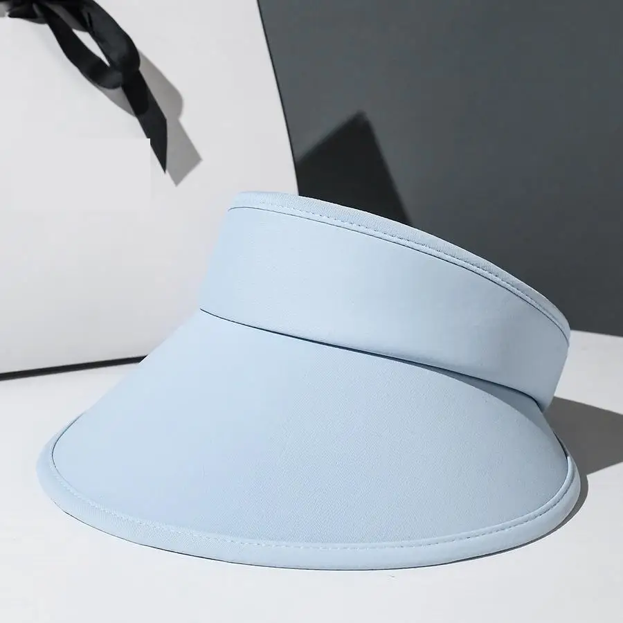 

Summer Hats For Women Sunshade Empty Top Beach Hat Female Outdoor Casual Solid Blue Color Sun Visor Wide Brim Sunhat Travel