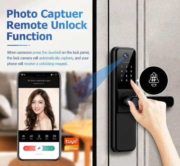 Kamera Peephole euro 72mm 85mm gömme video uzaktan kilidini tuya wifi biyometik parmak izi elektronik dijital akıllı kapı kilidi