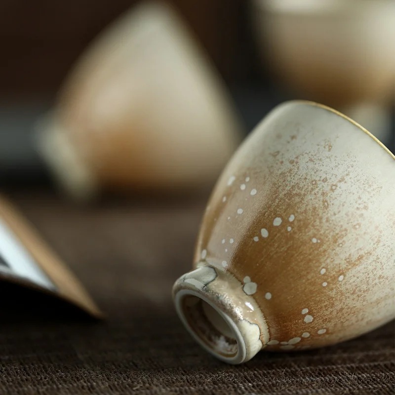 ★Handmade Drawing Blank Wood Fire Cup Crystal Hanging Glaze Fire Mark Kiln Baked Tea Cup Single Cup Master Cup Natural Dust Gold