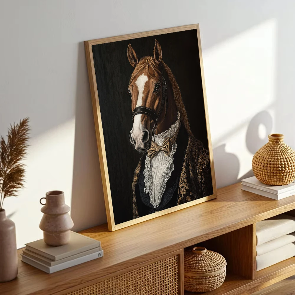 Victorian Animal Portrait Deer Horse Raccoon Black Cat Owl Canvas Painting Renaissance Poster Print Home Living Room Decor